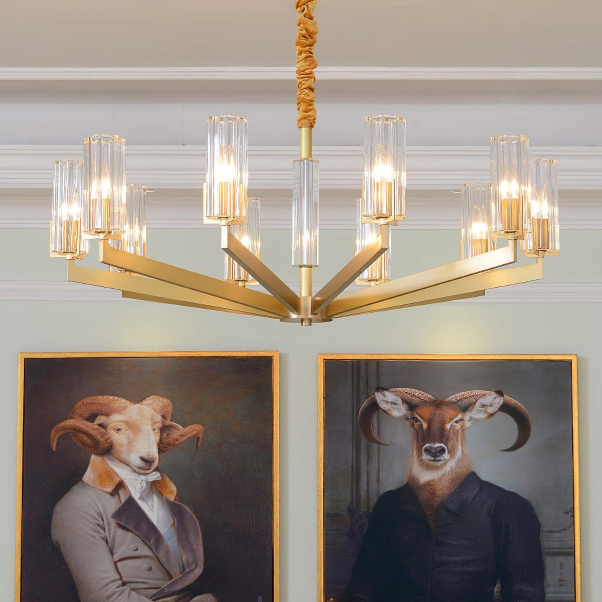Velinora Chandelier Brass Glass Modern