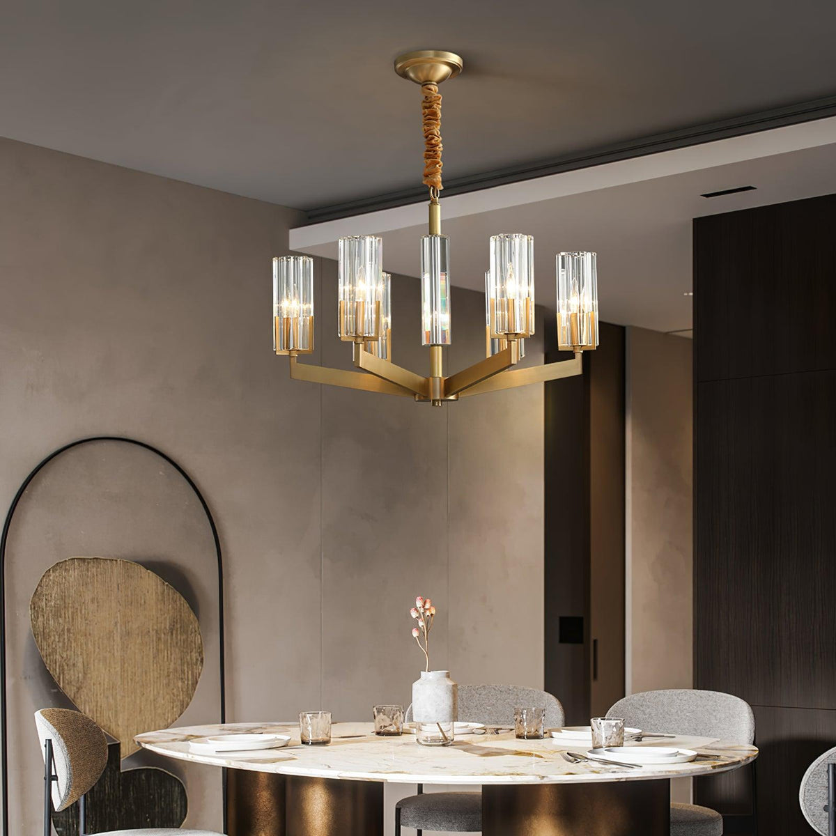 Velinora Chandelier Brass Glass Modern