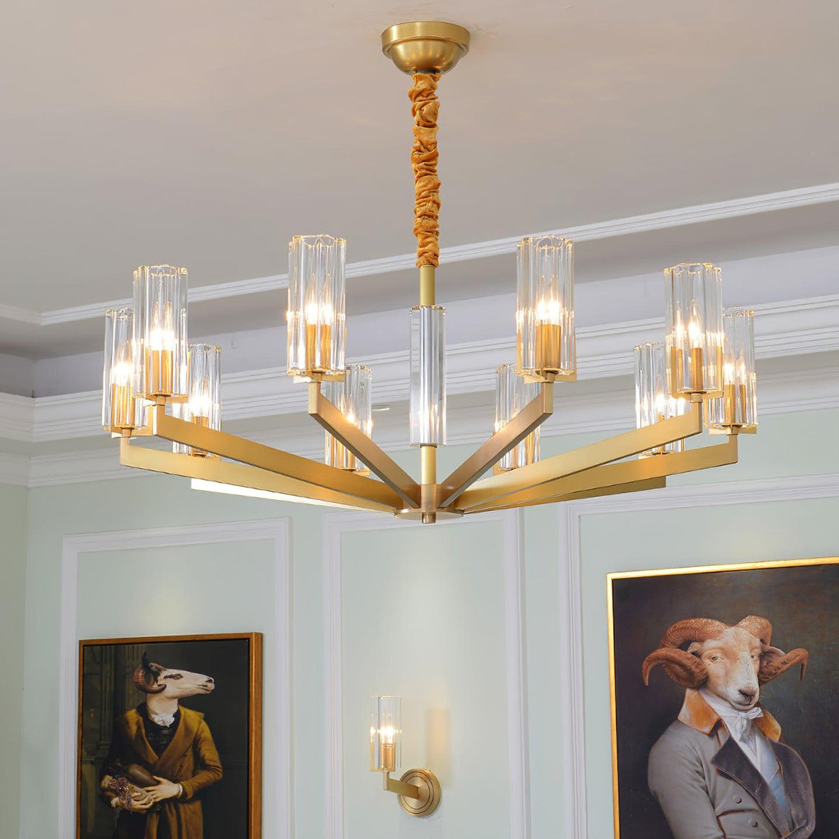Velinora Chandelier Brass Glass Modern