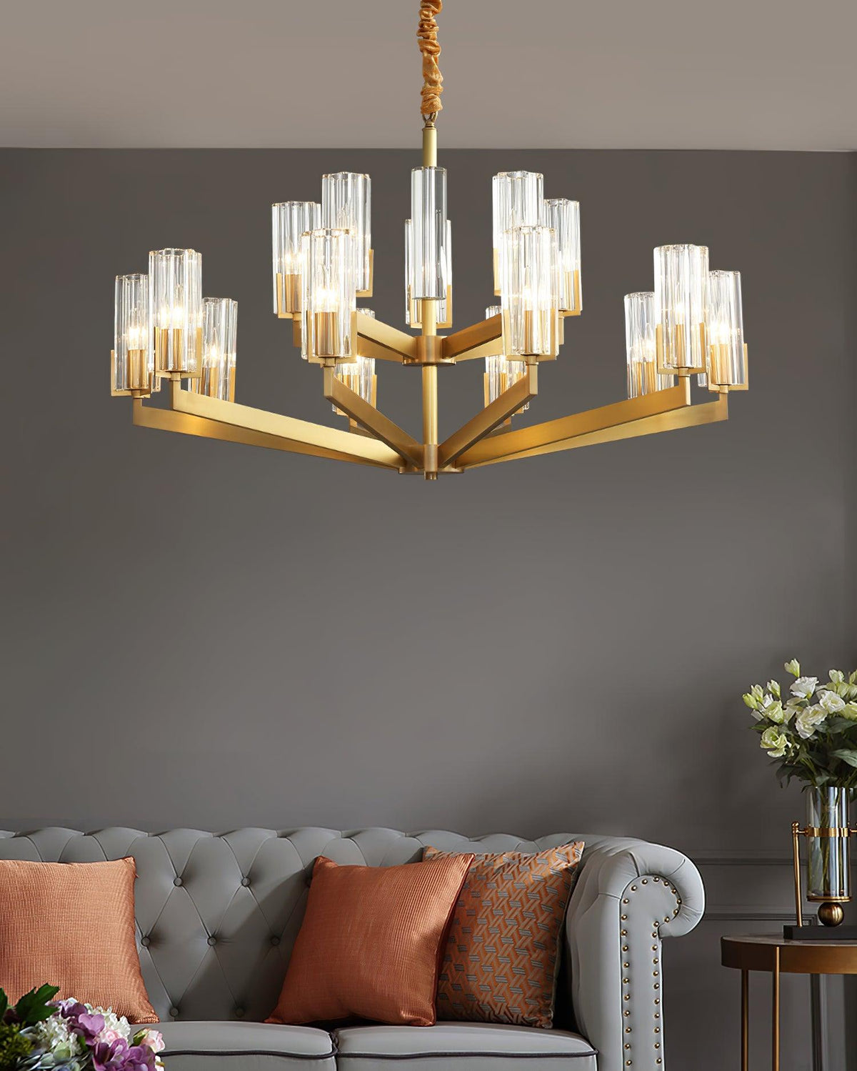 Velinora Chandelier Brass Glass Modern