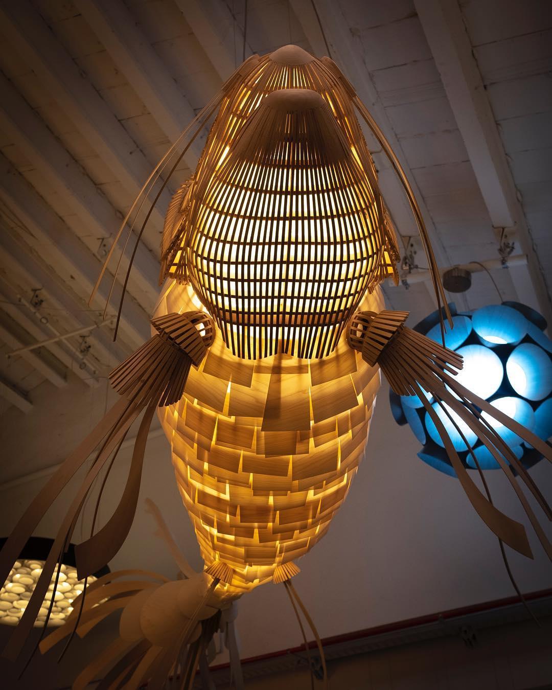 KOI Chandelier Wooden Fish Handmade