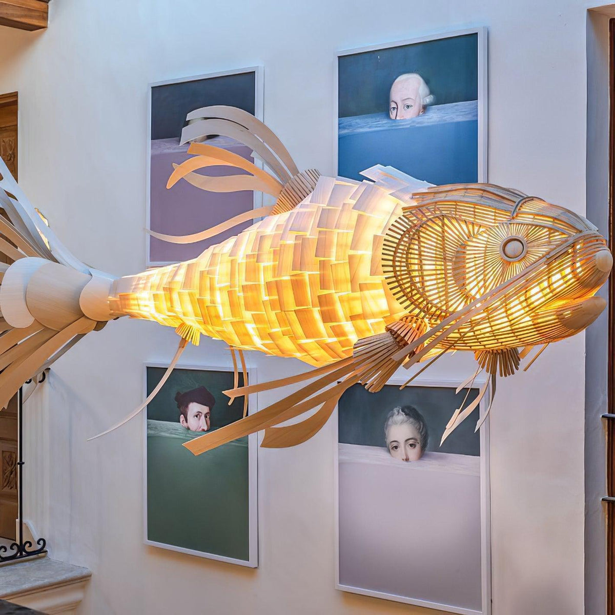 KOI Chandelier Wooden Fish Handmade