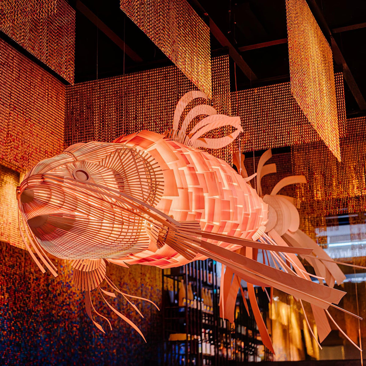 KOI Chandelier Wooden Fish Handmade