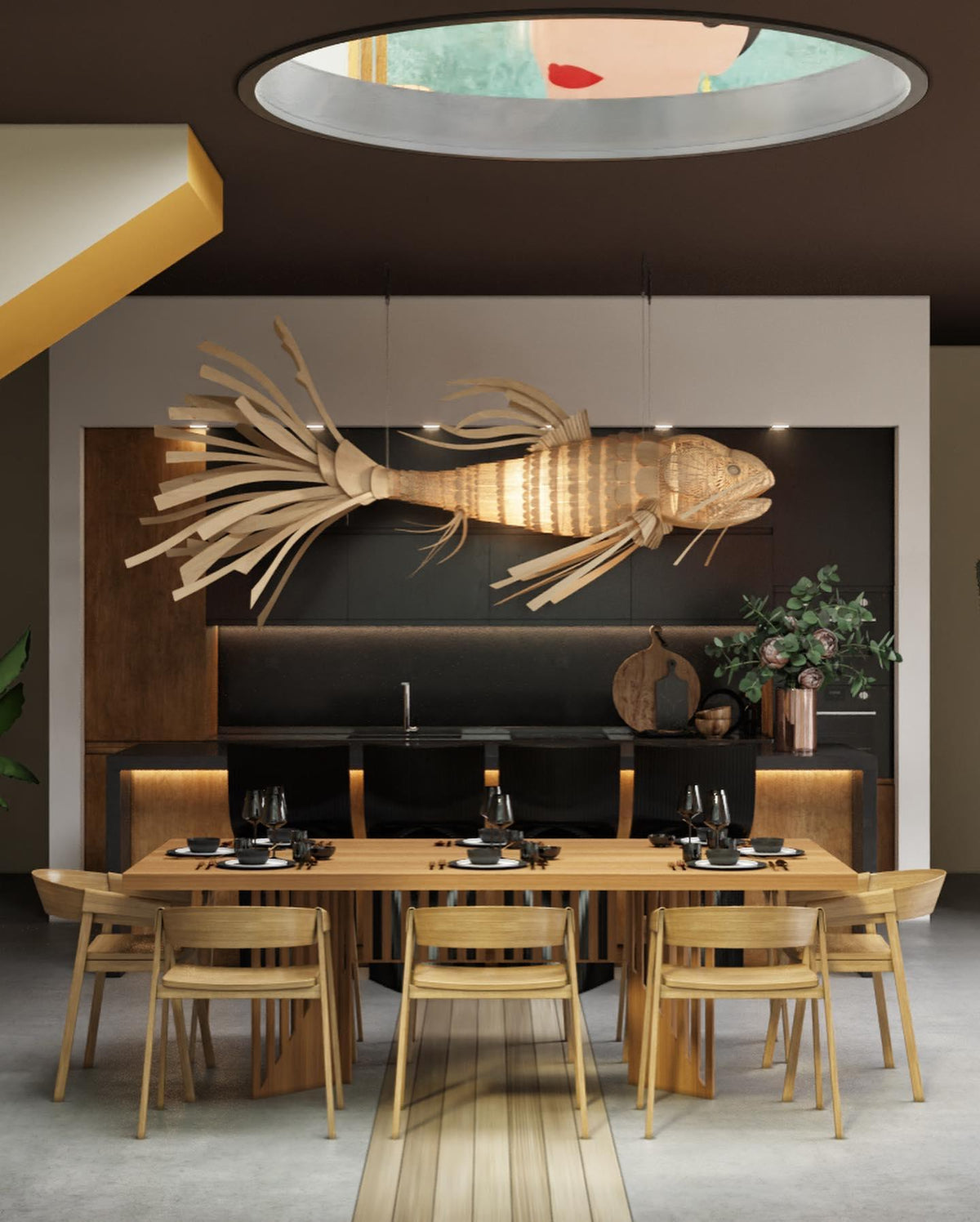 KOI Chandelier Wooden Fish Handmade