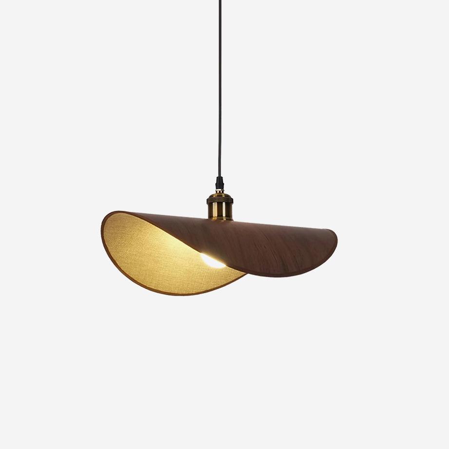 Pendant Lamp Linen Fabric Shade Wood Organic Sculptural - Neutral Decor