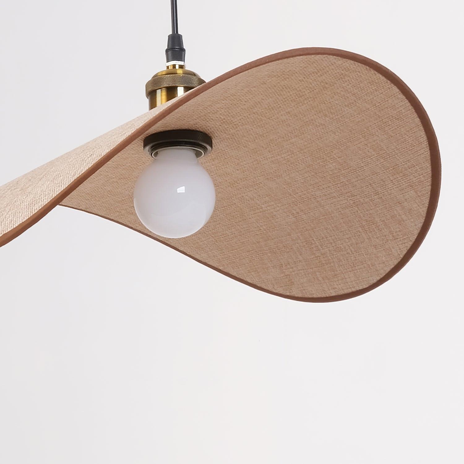 Pendant Lamp Linen Fabric Shade Wood Organic Sculptural - Neutral Decor
