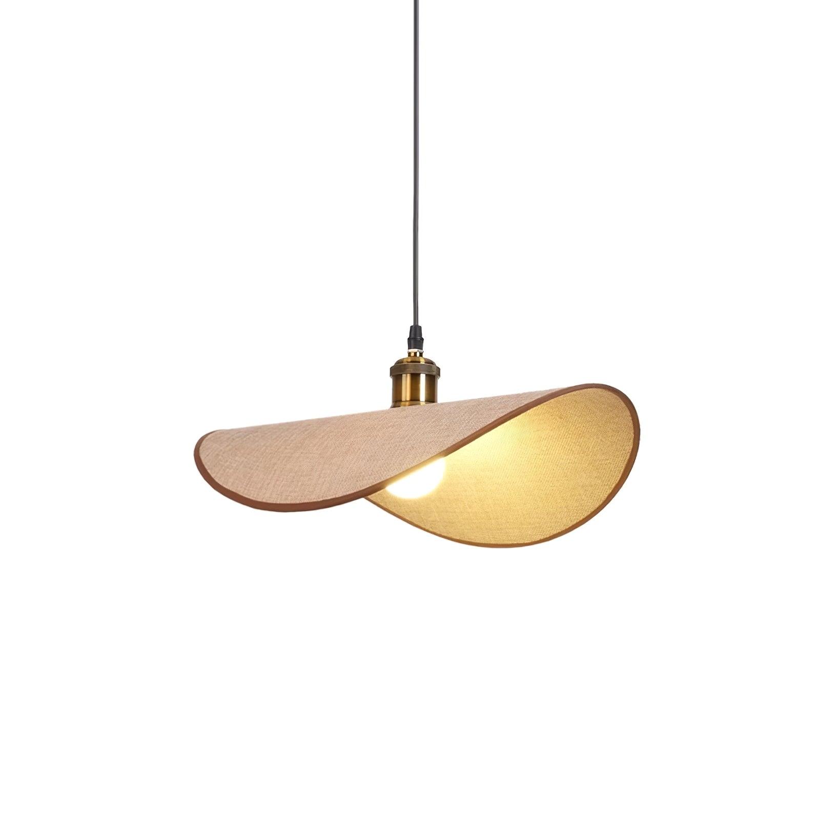 Pendant Lamp Linen Fabric Shade Wood Organic Sculptural - Neutral Decor