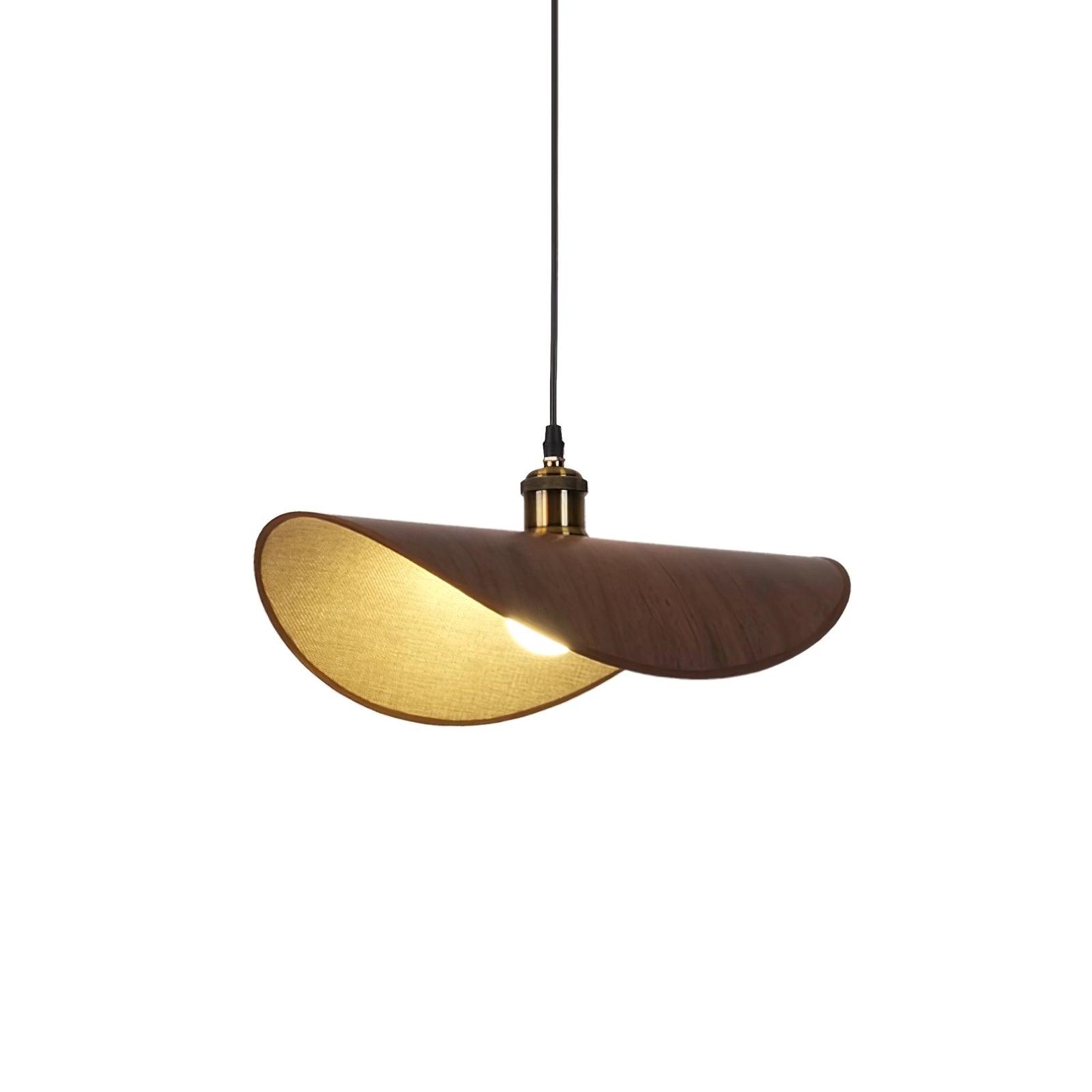 Pendant Lamp Linen Fabric Shade Wood Organic Sculptural - Neutral Decor