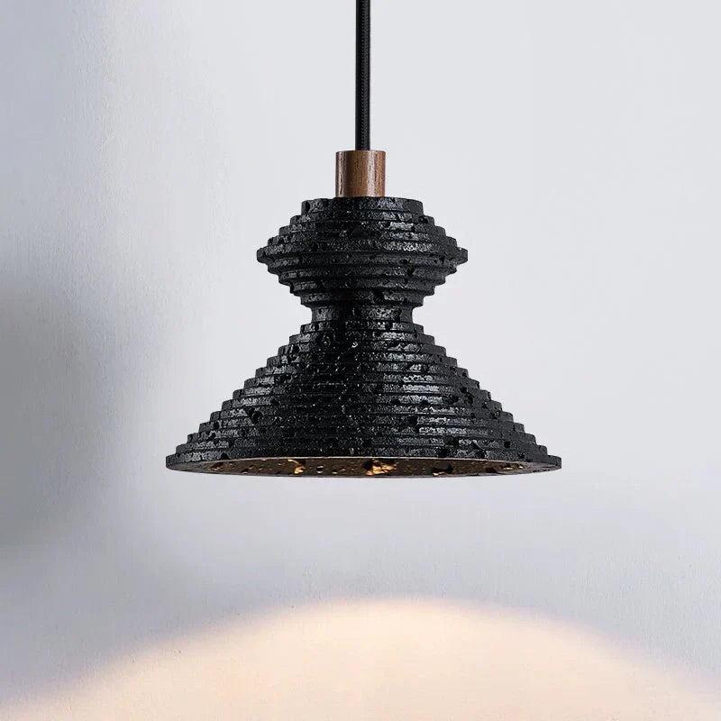 Elia Black Travertine Layered Texture Pendant Lamp