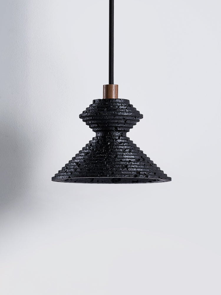 Elia Black Travertine Layered Texture Pendant Lamp
