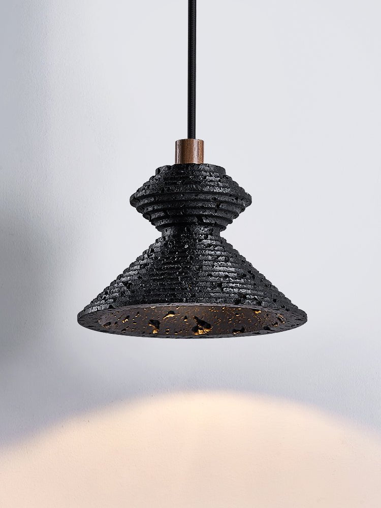 Elia Black Travertine Layered Texture Pendant Lamp