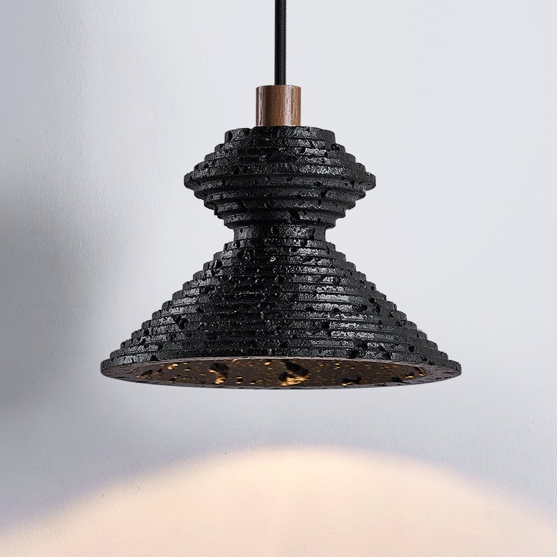 Elia Black Travertine Layered Texture Pendant Lamp
