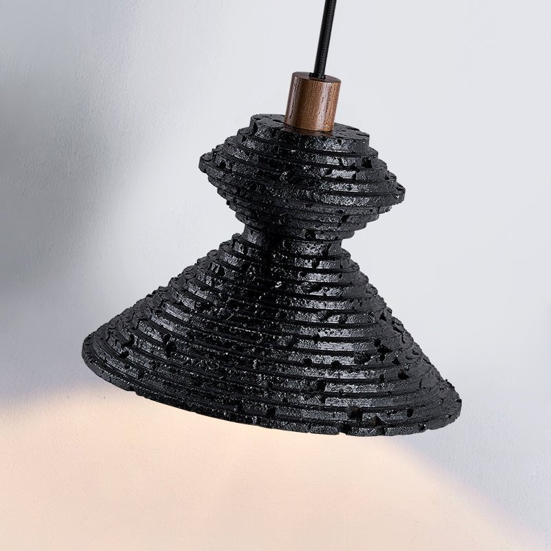 Elia Black Travertine Layered Texture Pendant Lamp