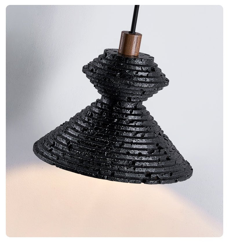 Elia Black Travertine Layered Texture Pendant Lamp
