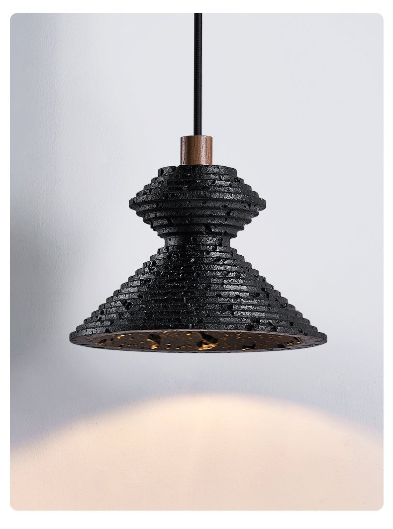 Elia Black Travertine Layered Texture Pendant Lamp