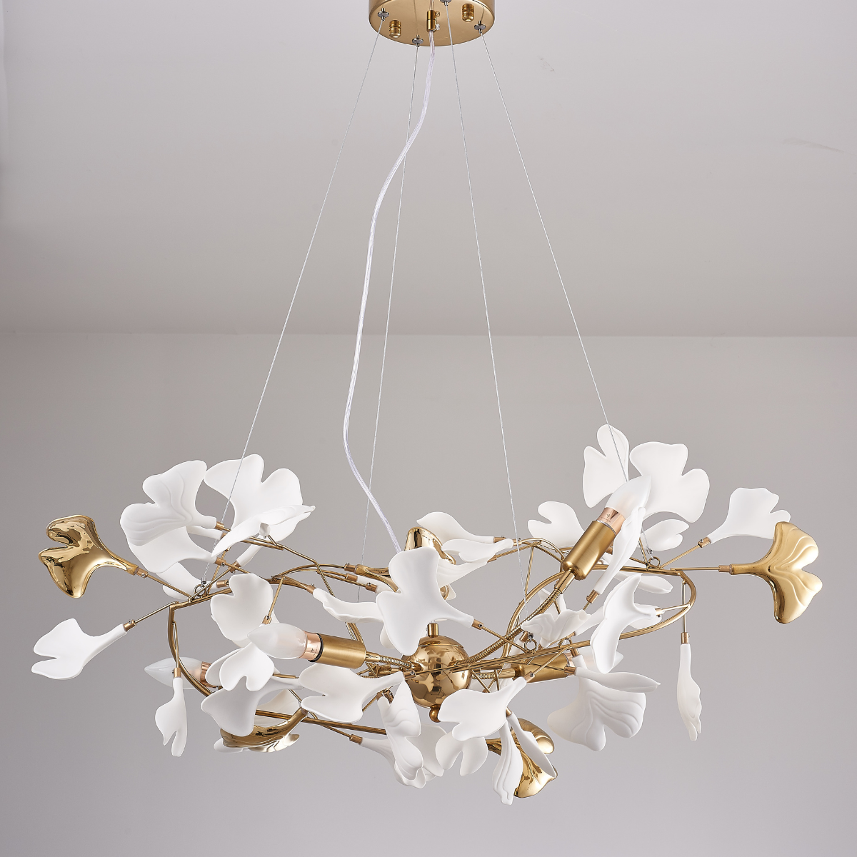 Olivia Gildglow Luxury Ceramic Chandelier Large Foyer Gingko Leaf Living Room - Neutral Decor