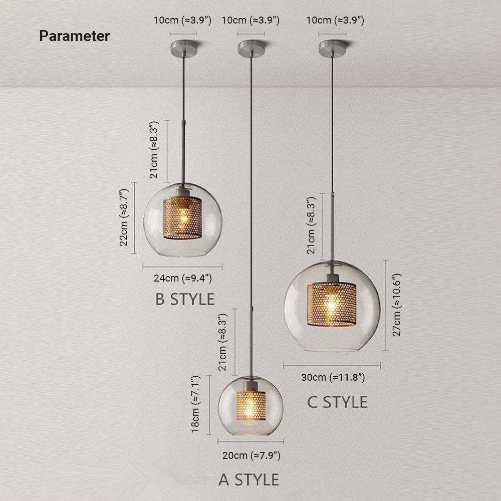 Arisha Golden Pendant Light, /Glass, Globe/Cylindric - Neutral Decor