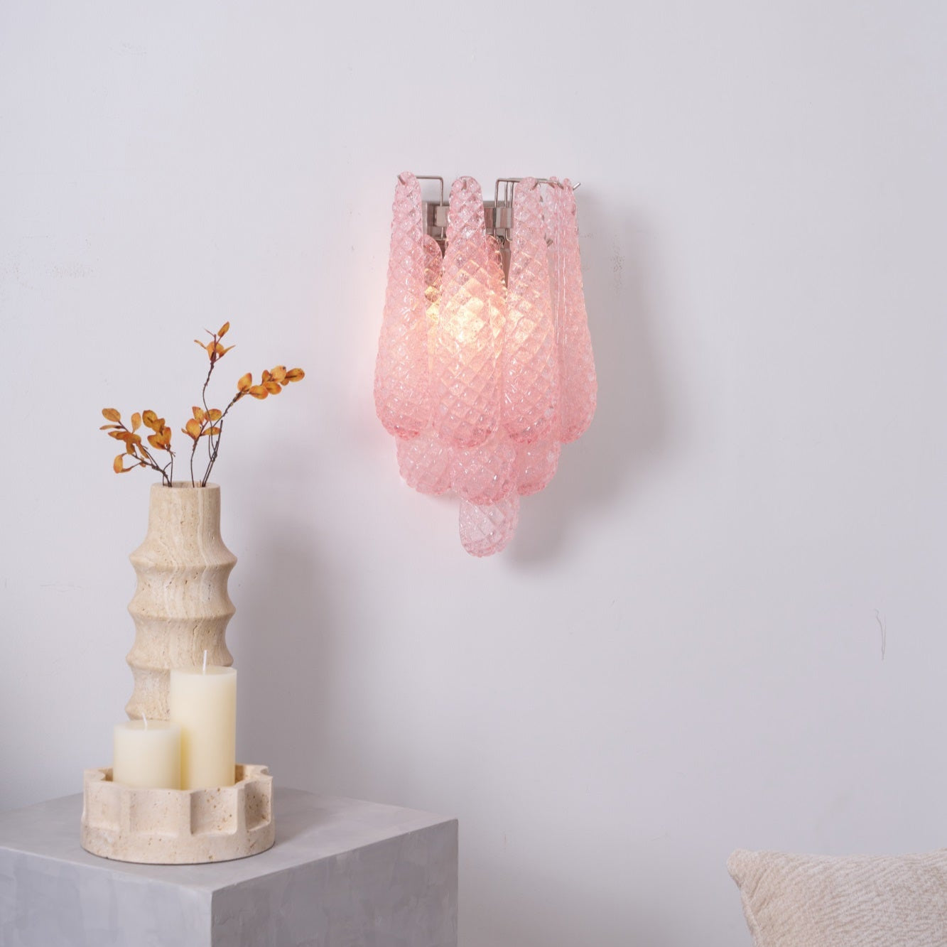 Liorelaria Wall Lamp Pink Teardrop Glass Floral Artistic