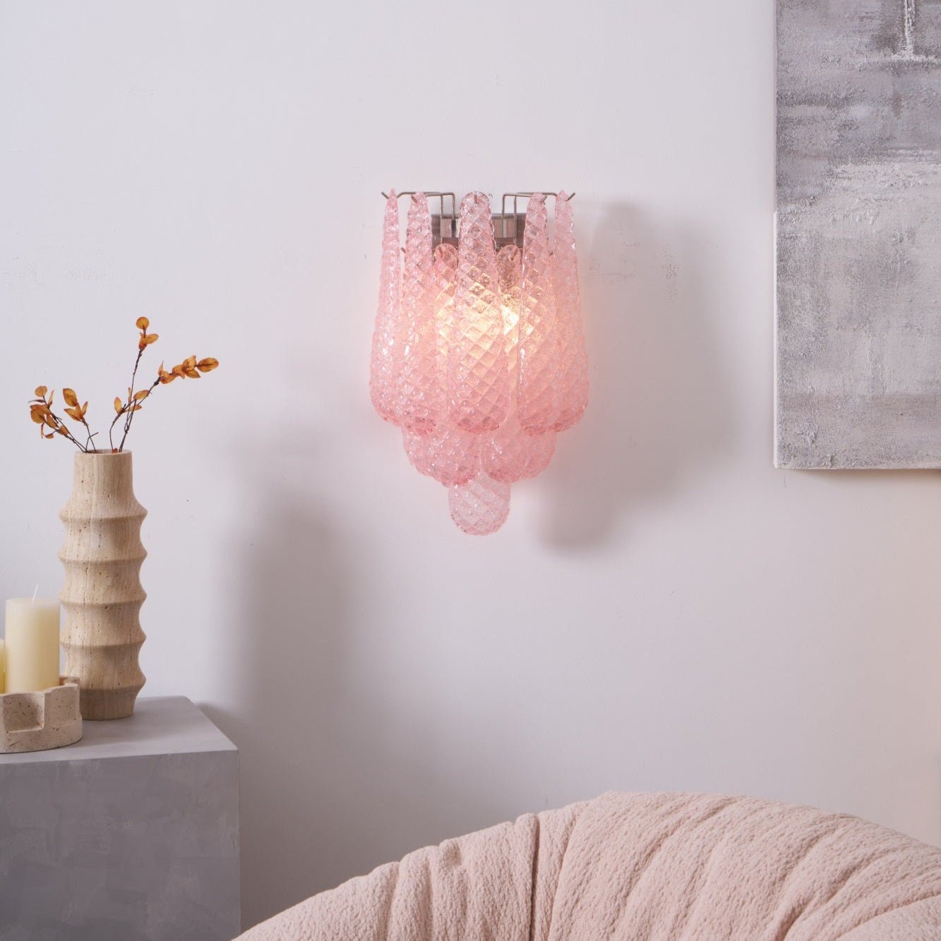 Liorelaria Wall Lamp Pink Teardrop Glass Floral Artistic