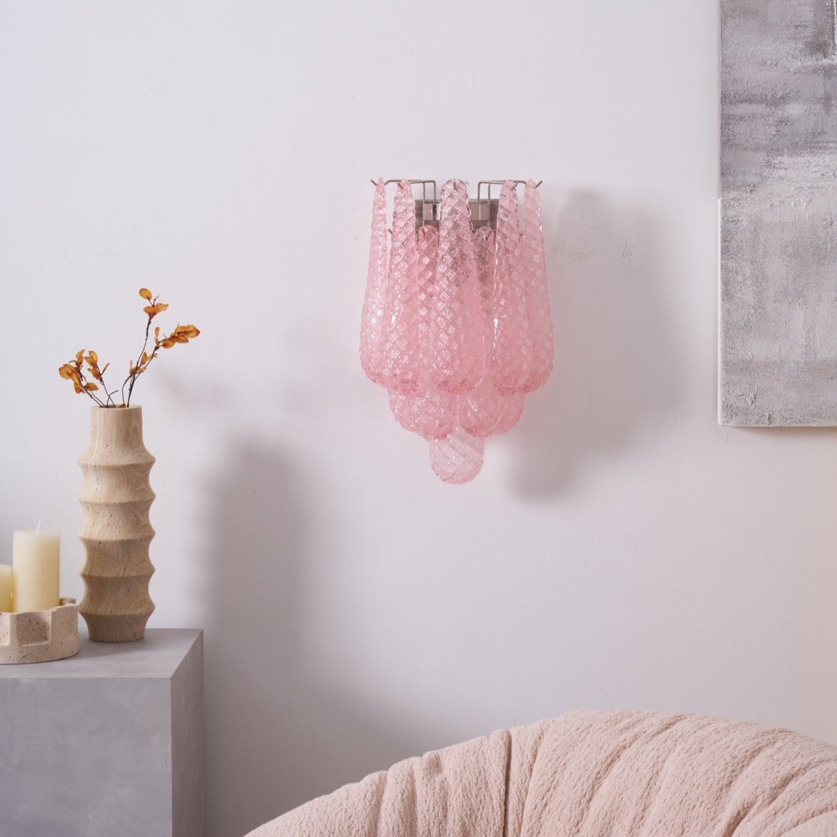 Liorelaria Wall Lamp Pink Teardrop Glass Floral Artistic