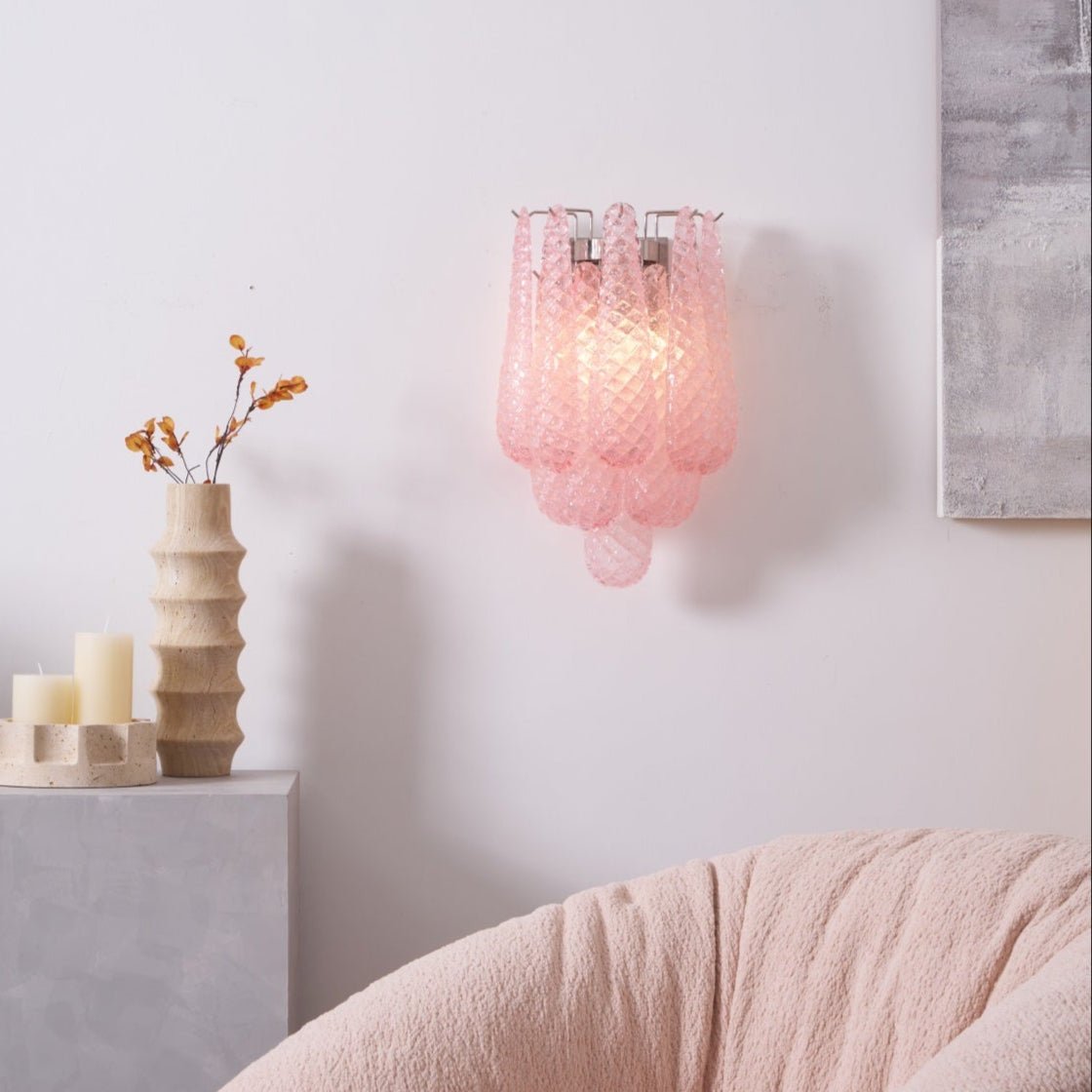 Liorelaria Wall Lamp Pink Teardrop Glass Floral Artistic