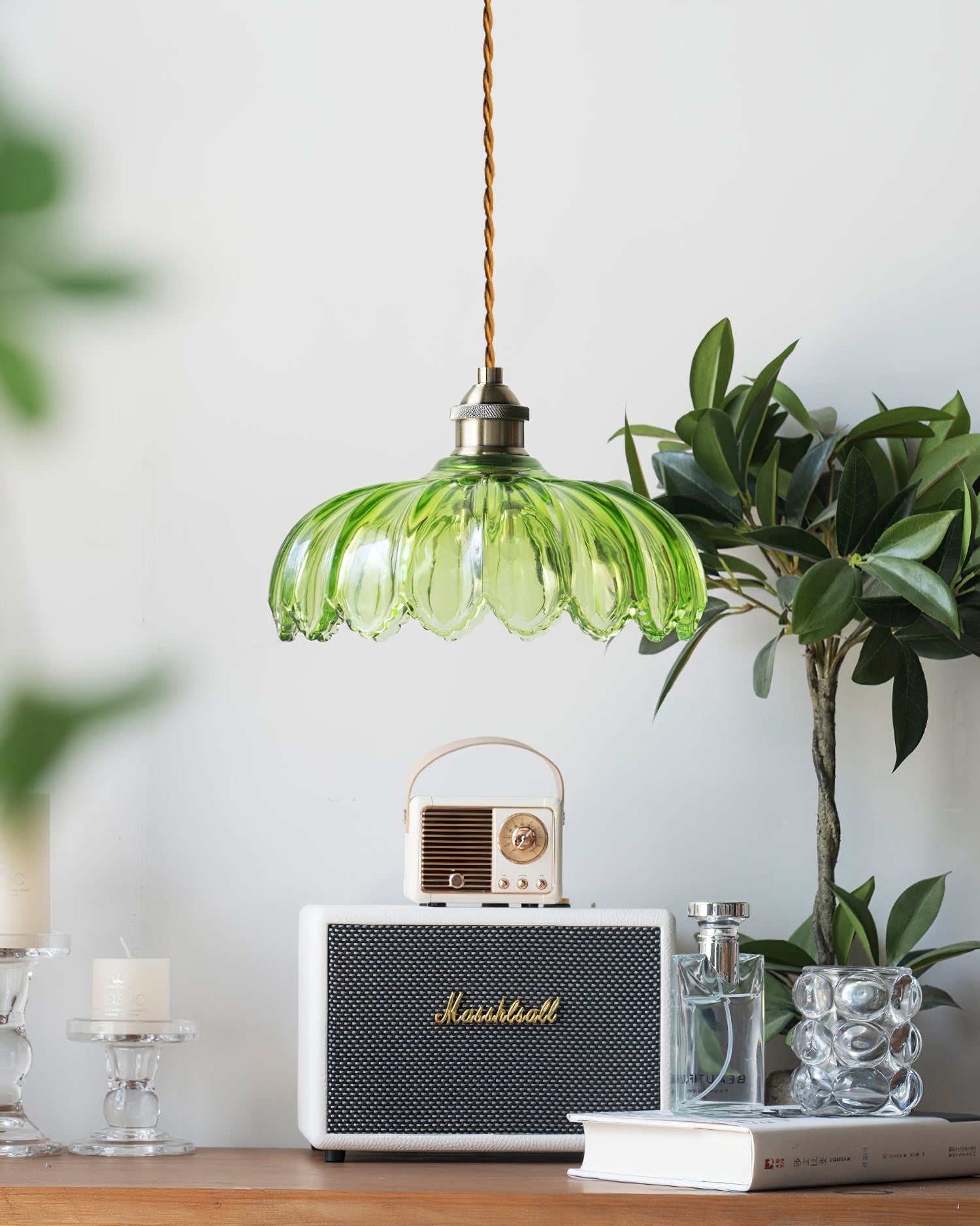 Limea Green Glass Flower Pendant Light - Neutral Decor