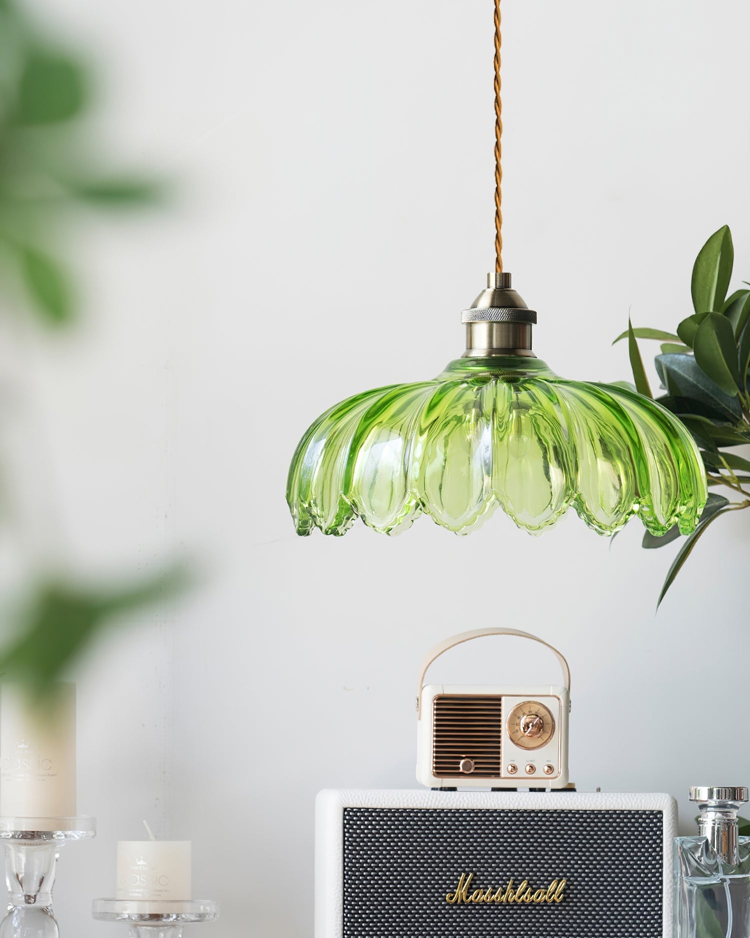 Limea Green Glass Flower Pendant Light - Neutral Decor