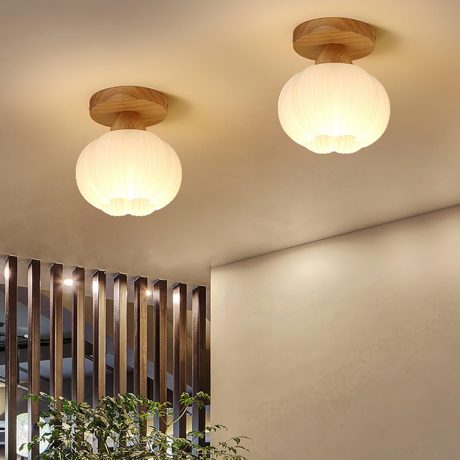 Gleam Large Flower Bag Wood Ceiling Lamp - Neutral Decor