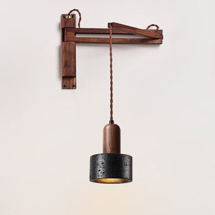 Vamki Adjustable Black Travertine Wood Wall Lamp