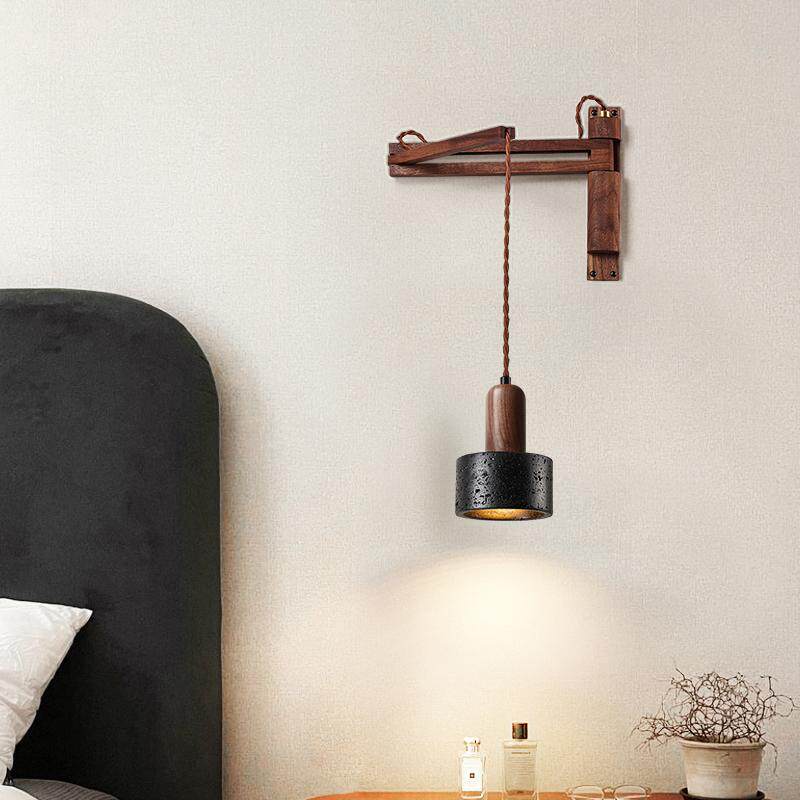 Vamki Adjustable Black Travertine Wood Wall Lamp