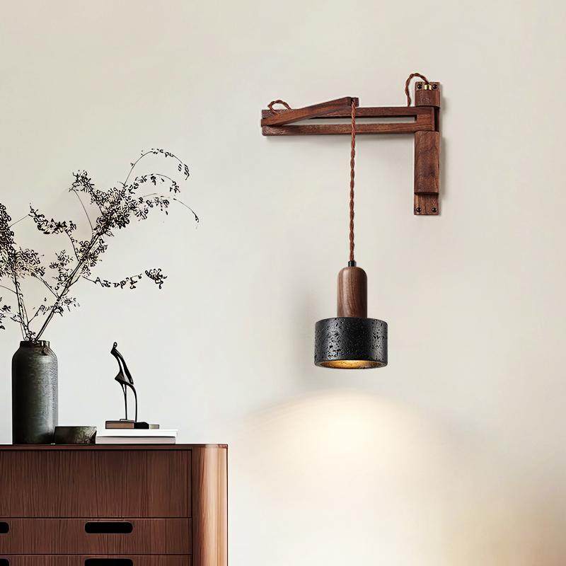 Vamki Adjustable Black Travertine Wood Wall Lamp