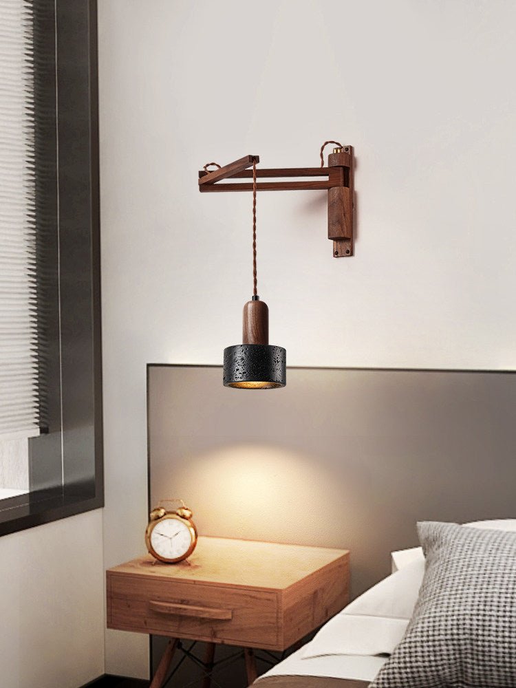 Vamki Adjustable Black Travertine Wood Wall Lamp