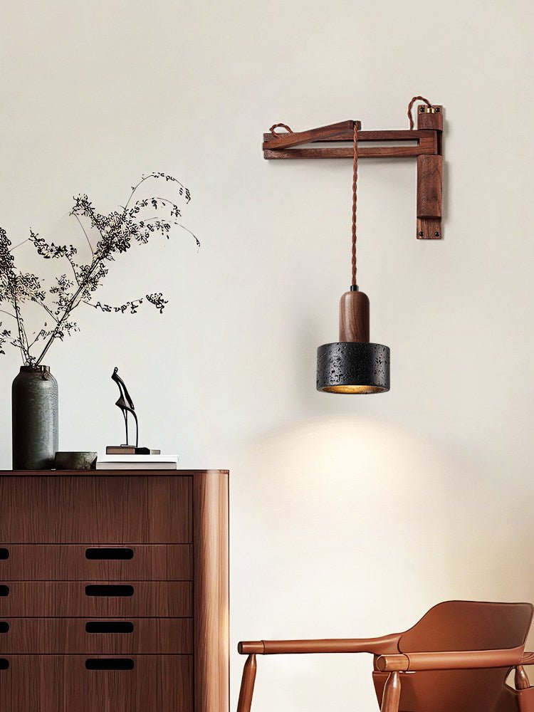 Vamki Adjustable Black Travertine Wood Wall Lamp