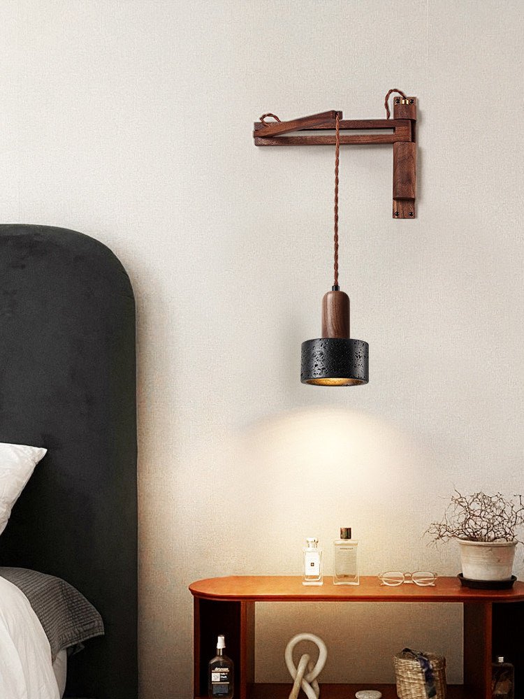 Vamki Adjustable Black Travertine Wood Wall Lamp