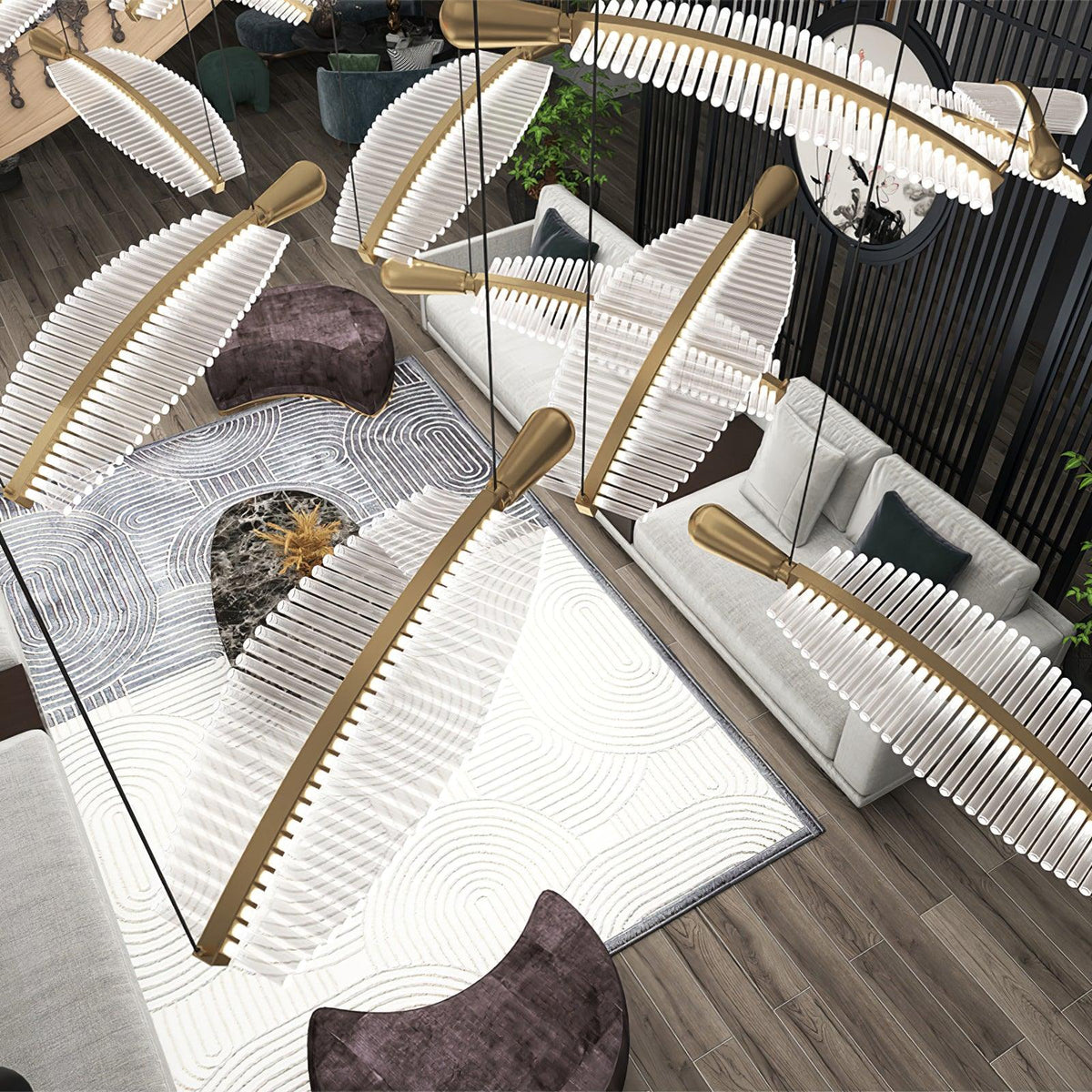 Kuo Chandelier Leaf Acrylic Gold Elegant Modern
