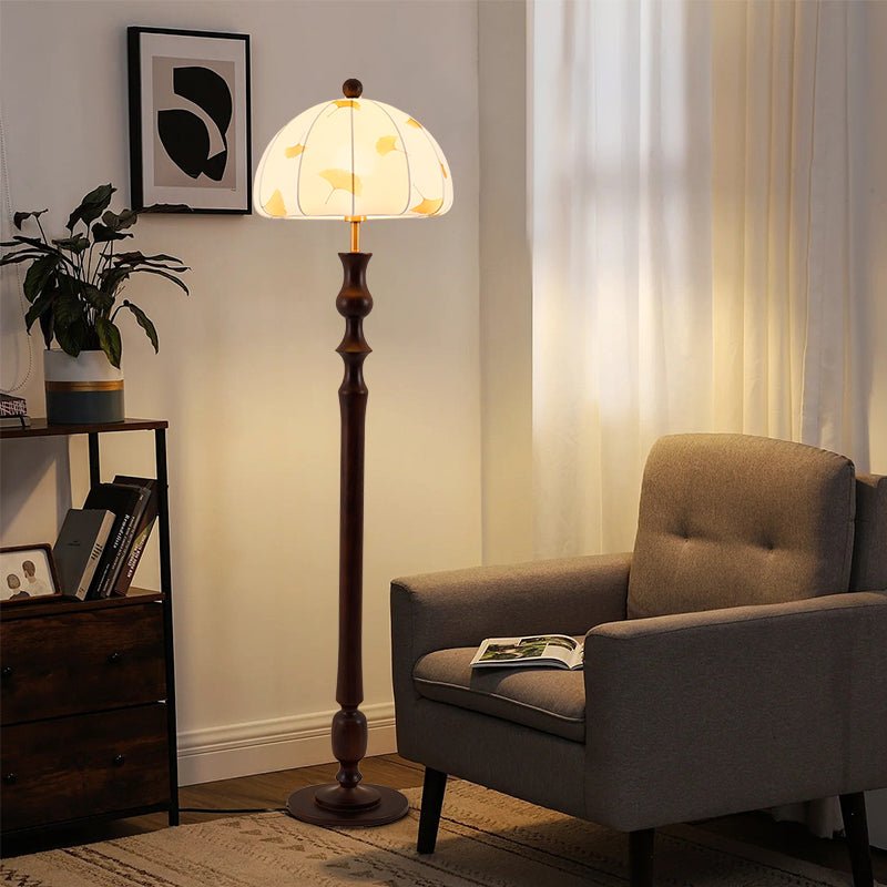 Ginkgore Wood Fabric Vintage Floor Lamp