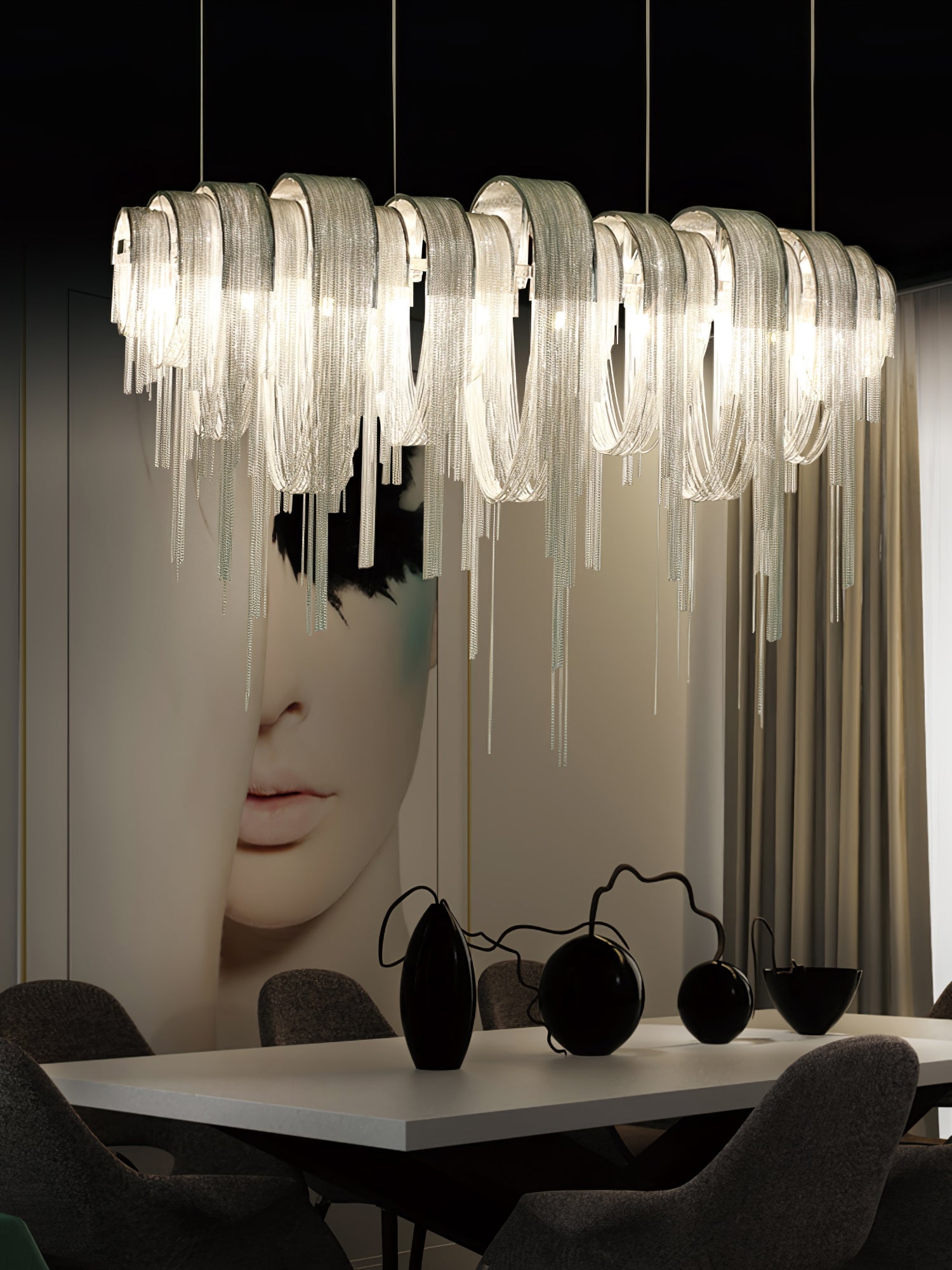 Tarien Chandelier Layered Chain Nickel Luxury