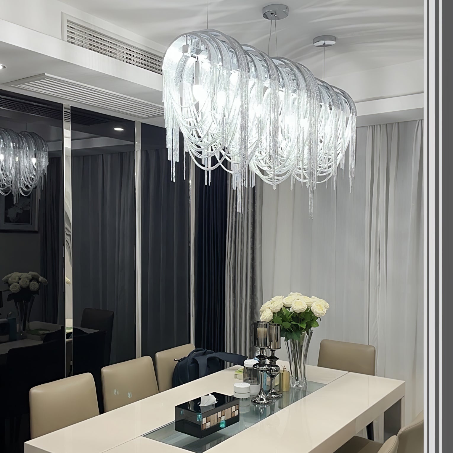 Tarien Chandelier Layered Chain Nickel Luxury