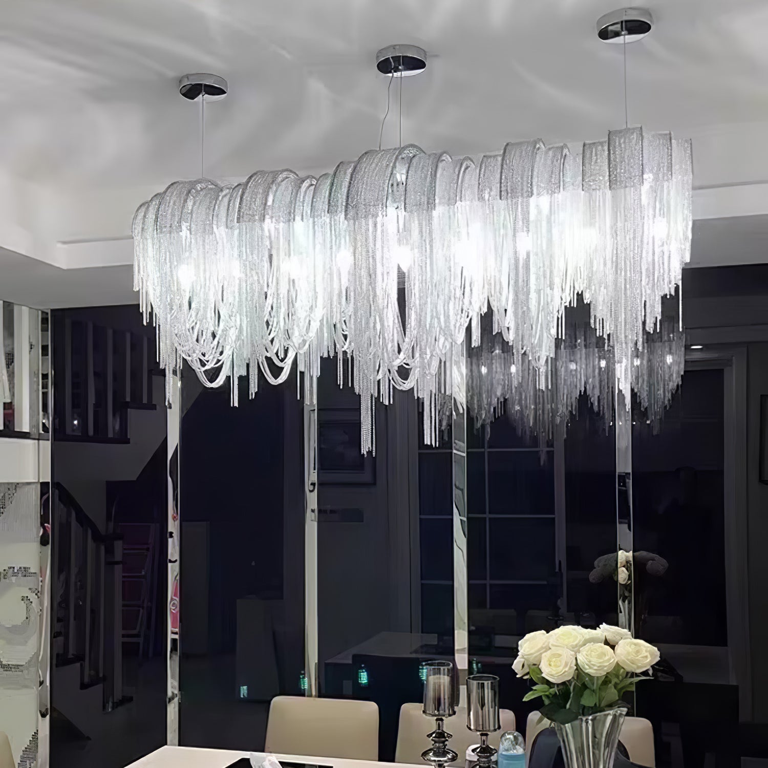 Tarien Chandelier Layered Chain Nickel Luxury