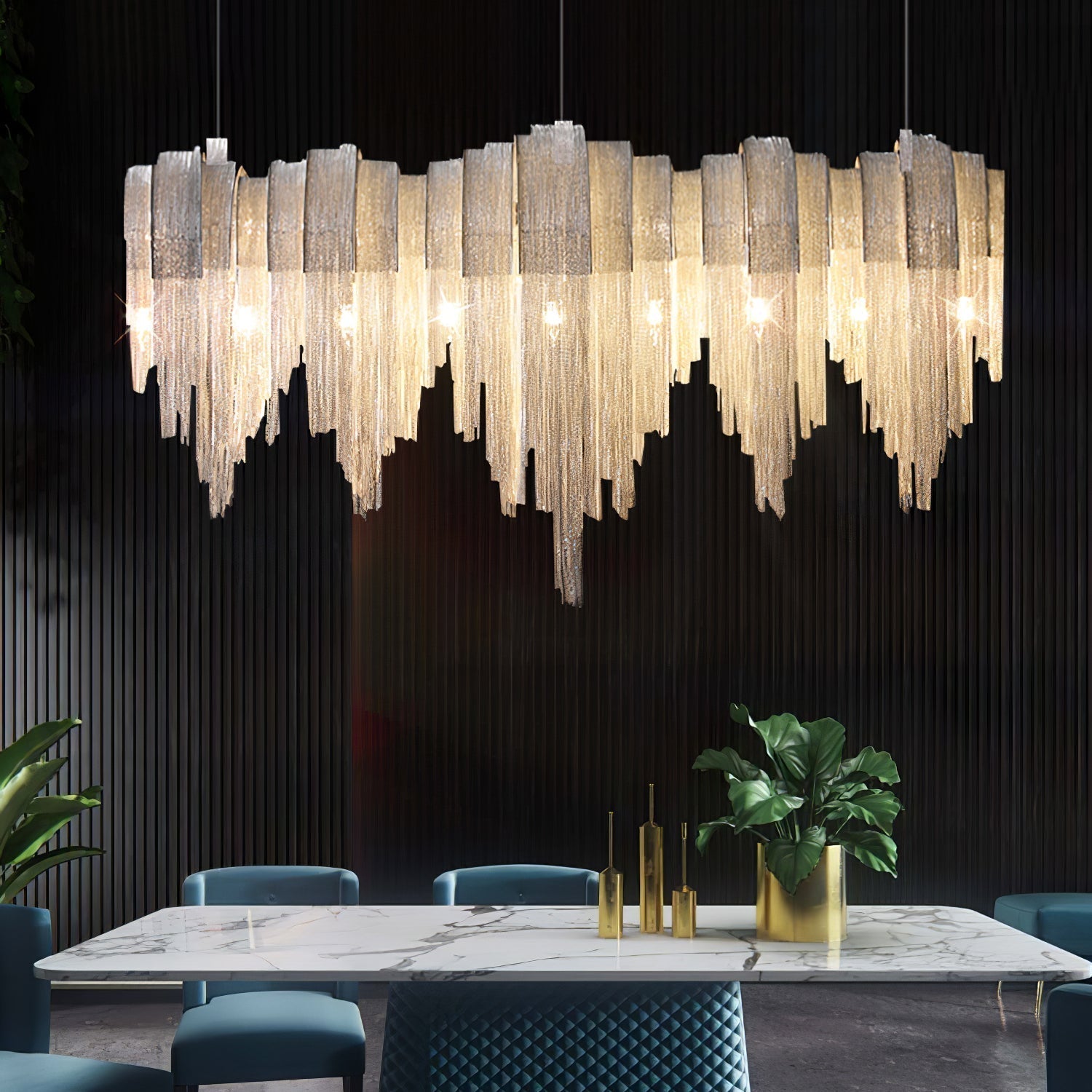 Tarien Chandelier Layered Chain Nickel Luxury