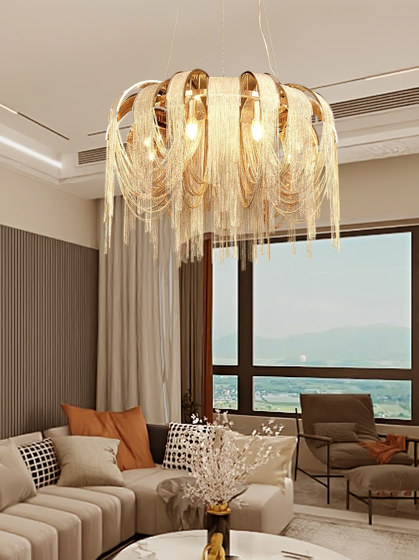 Tarien Chandelier Layered Chain Nickel Luxury