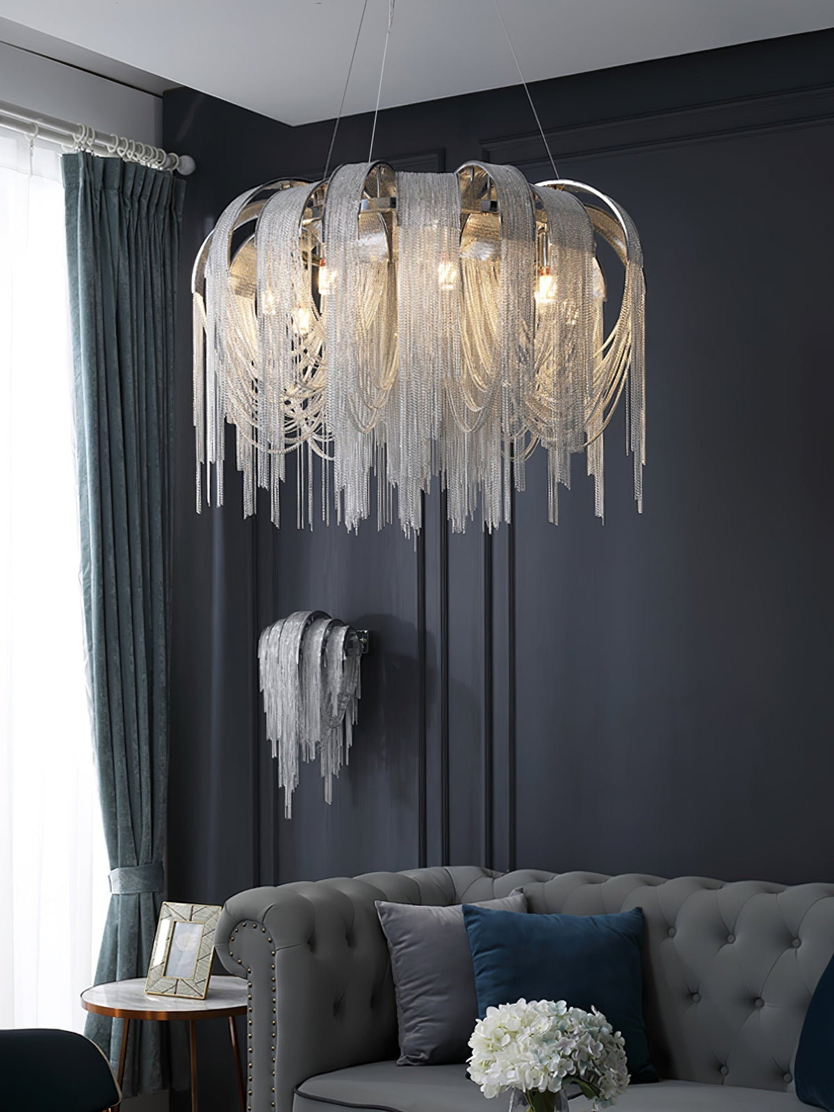 Tarien Chandelier Layered Chain Nickel Luxury