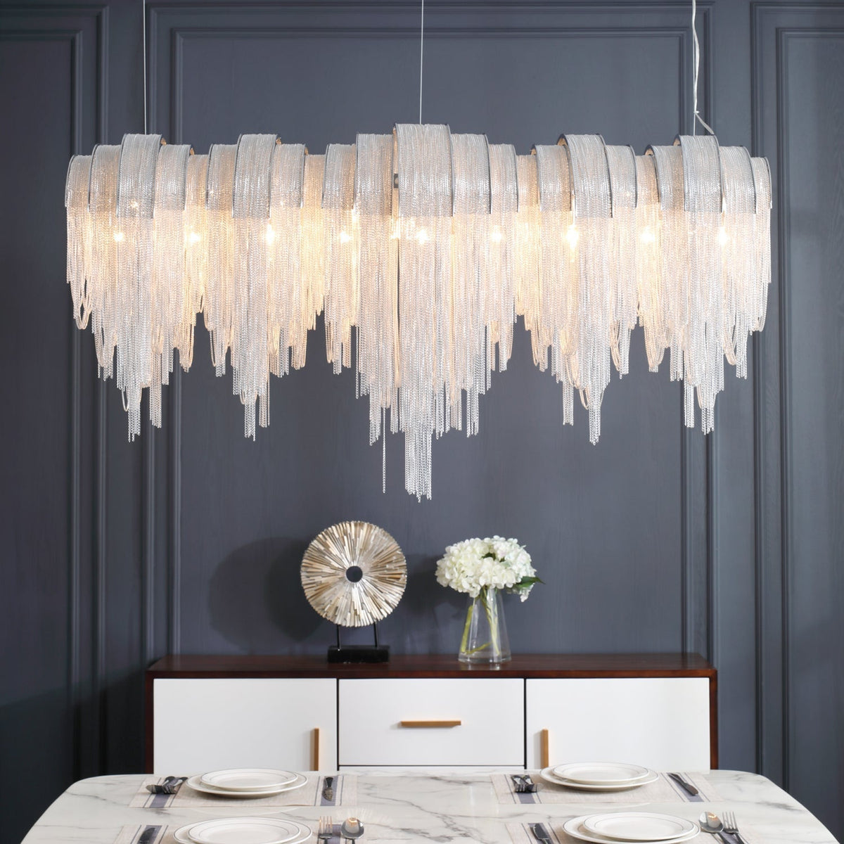 Tarien Chandelier Layered Chain Nickel Luxury