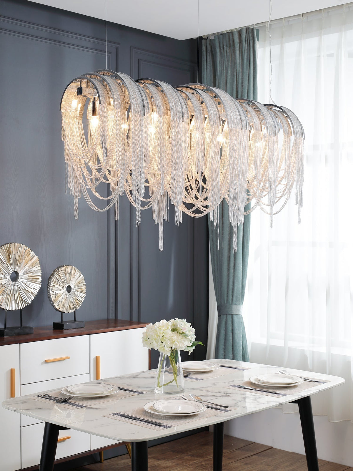 Tarien Chandelier Layered Chain Nickel Luxury
