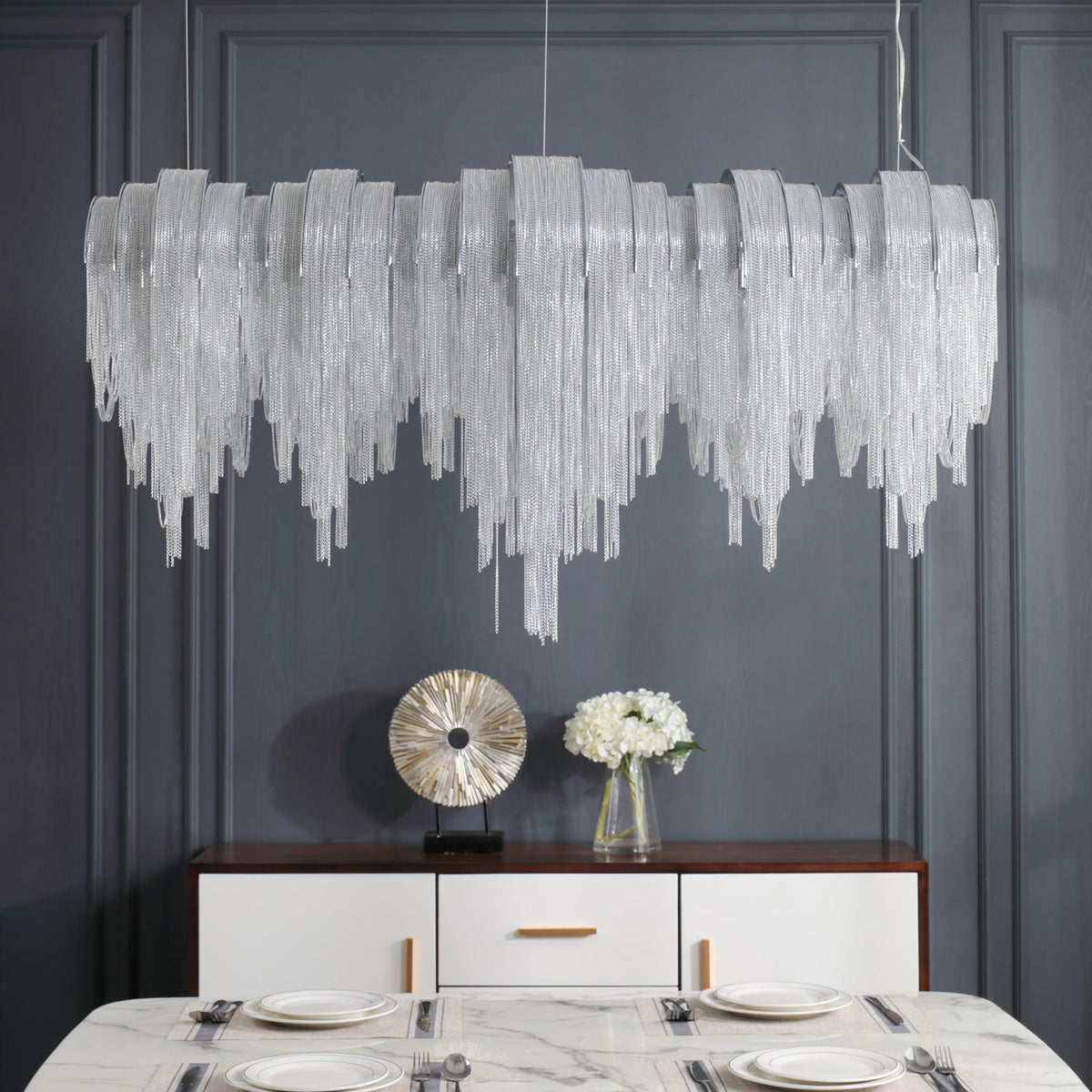 Tarien Chandelier Layered Chain Nickel Luxury