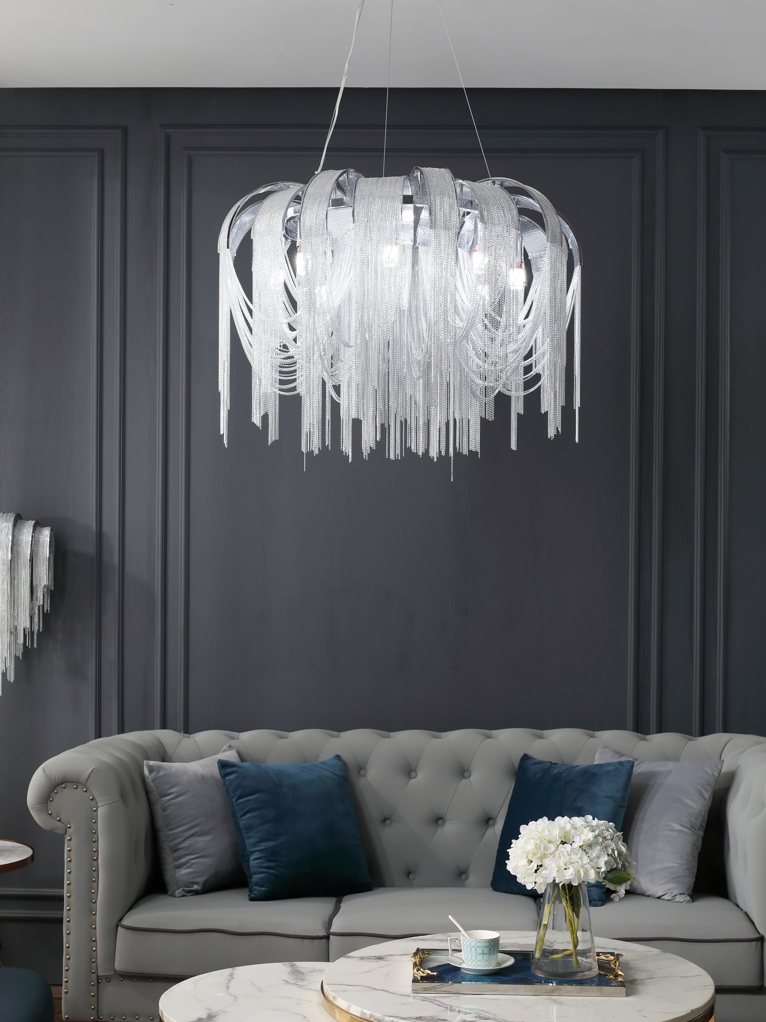 Tarien Chandelier Layered Chain Nickel Luxury