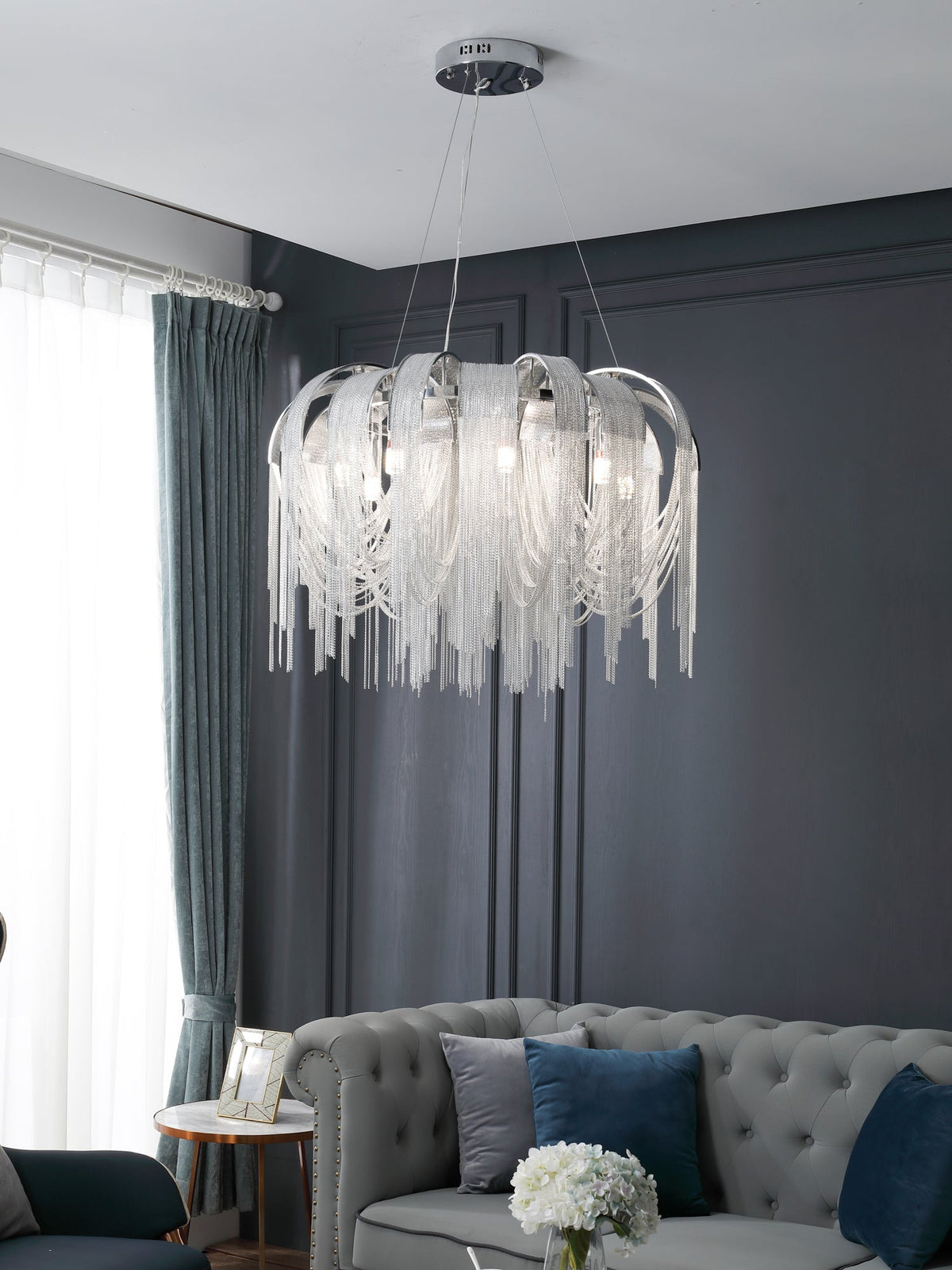 Tarien Chandelier Layered Chain Nickel Luxury
