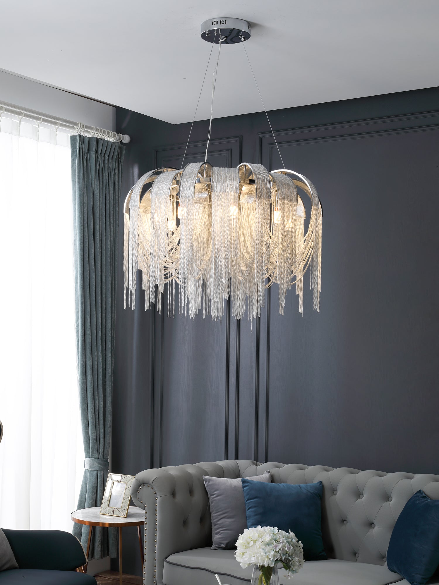 Tarien Chandelier Layered Chain Nickel Luxury