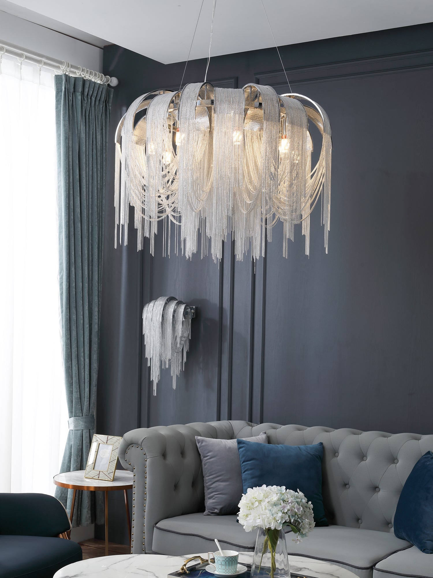Tarien Chandelier Layered Chain Nickel Luxury