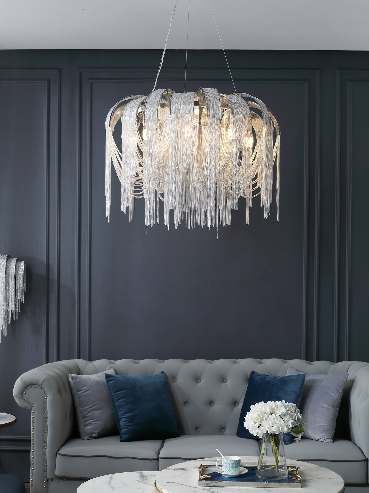 Tarien Chandelier Layered Chain Nickel Luxury